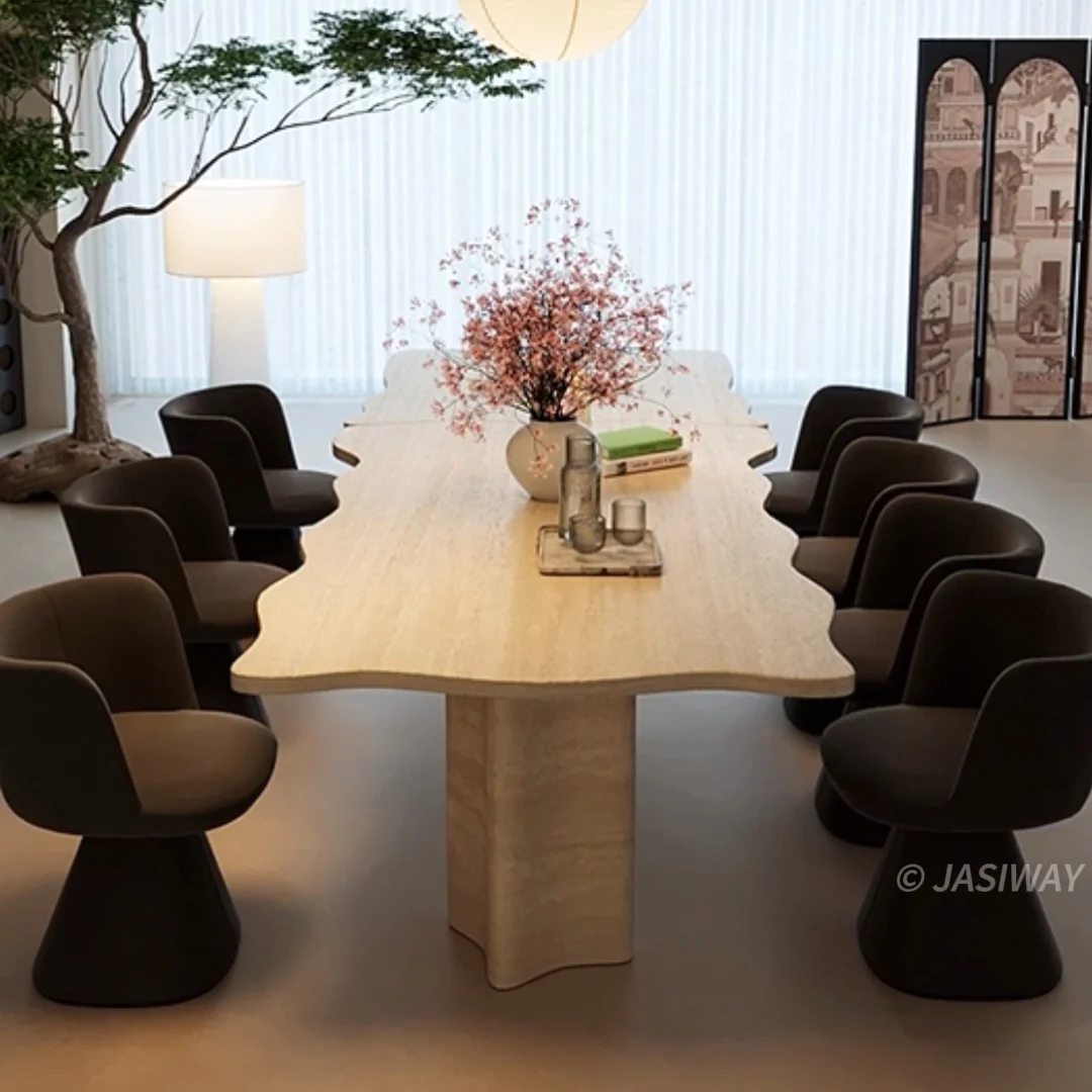 RINGCHEN orgánico Moderno travertino Mesa de comedor| escultórico rectangular piedra Mesa de comedor para De lujo Comedor & alto extremo interiores