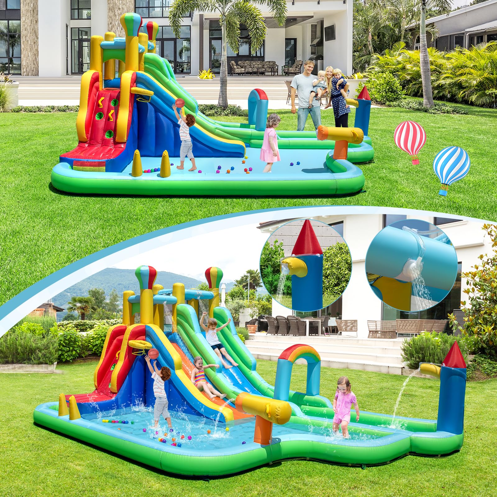 BOUNTECH Inflatable Water Slide Dual Slides Kids Water Slide Park Jump Bouncy Castle