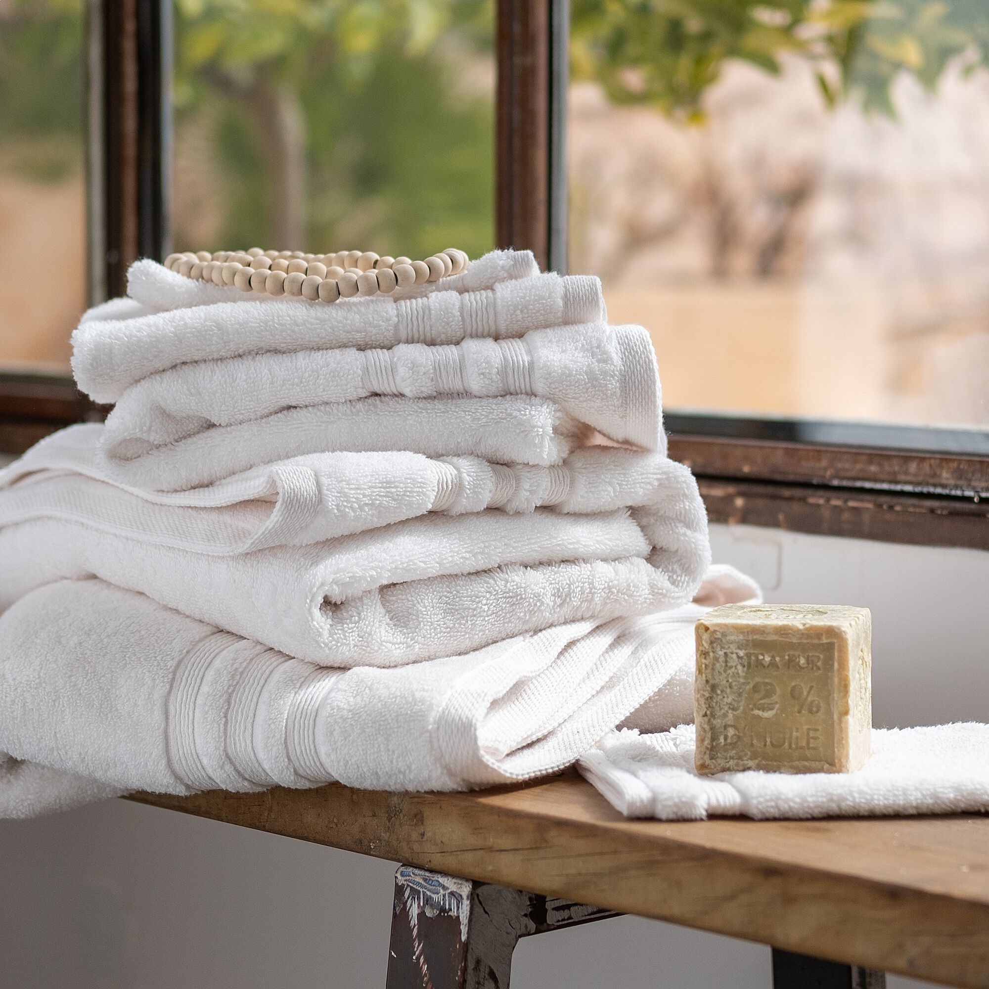 NOUN - Serviette de bain bouclette en coton - blanc ventoux 50x100cm