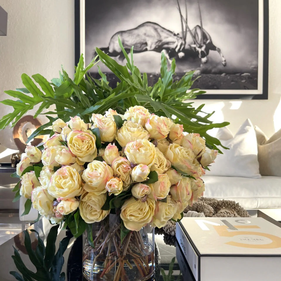 English Roses in Clear Glass Cylinder
