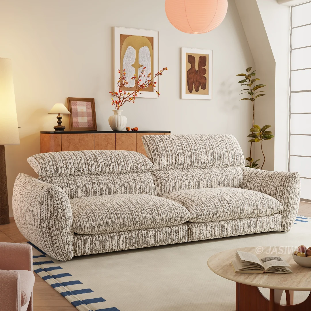 JASIWAY a rayas sofá sofá con Ajustable reposacabezas| profundo asiento Tapizado 3-plazas Sala sofá para pequeño espacios