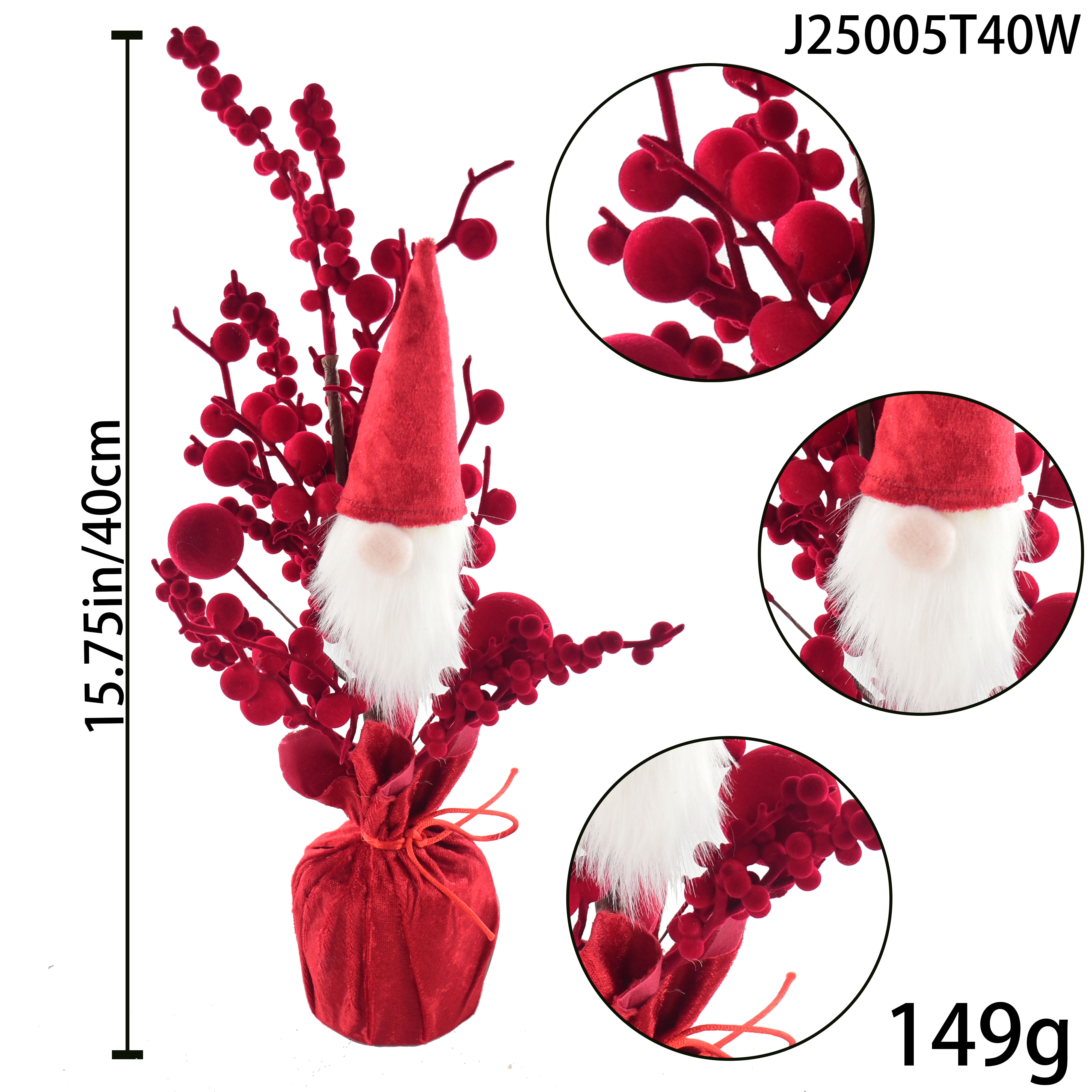 Santa Gnome Christmas Tabletop Decoration with Red Berries