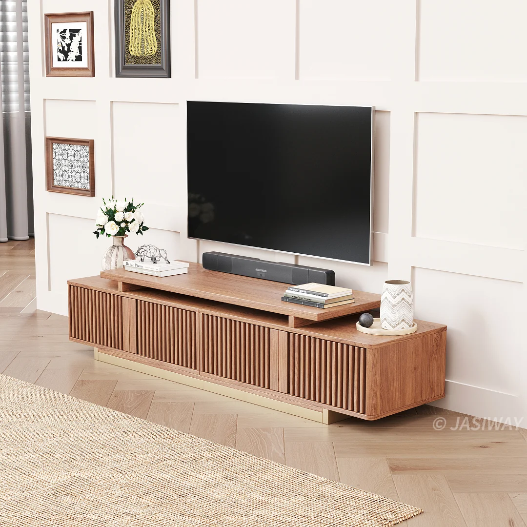 NÓVORA CASA Extensible acanalado madera Mueble para TV con 2 gabinetes & Almacenamiento| Ajustable Moderno multimedia consola para TVs superior a 85