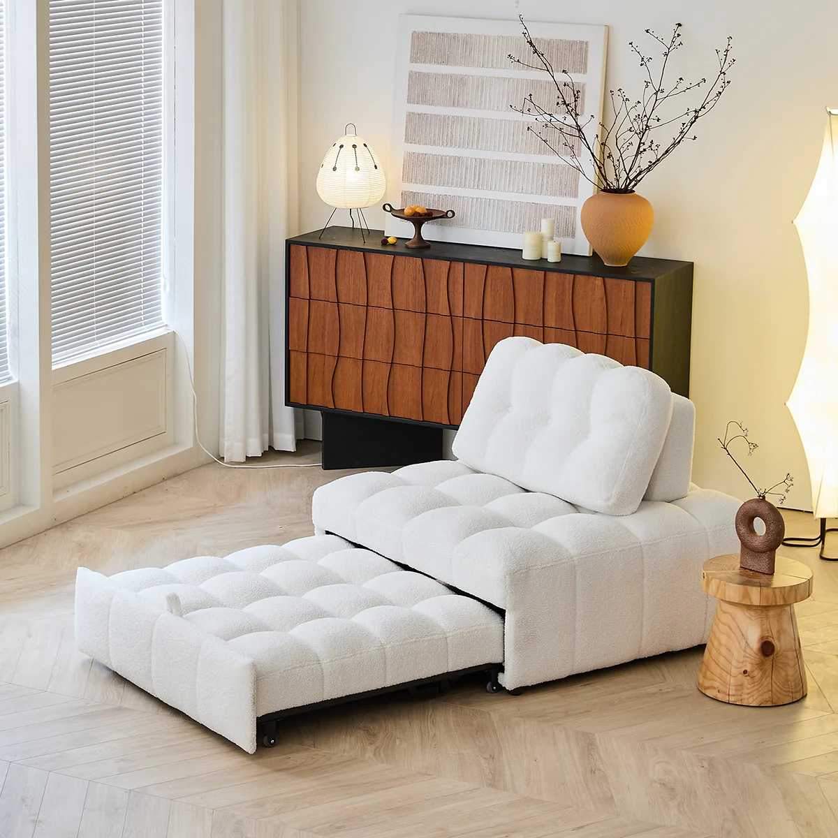 NÓVORA CASA peluche borrega descanso Sofá cama– Crema Blanco extraíble extraíble cama para pequeño espacios