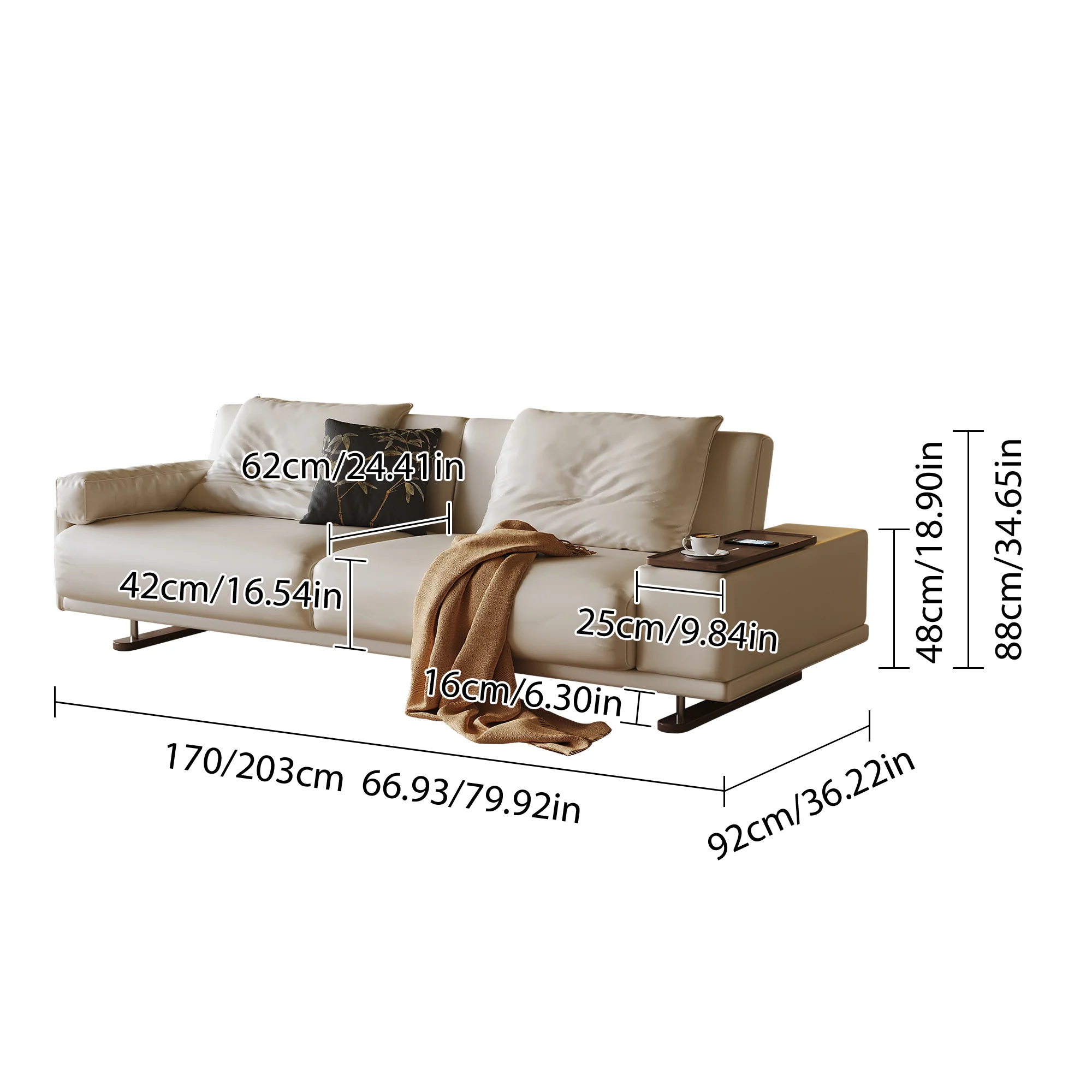NÓVORA CASA Minimalista plegable Sofá cama con de doble cara reposabrazos & Ajustable Mesa auxiliar