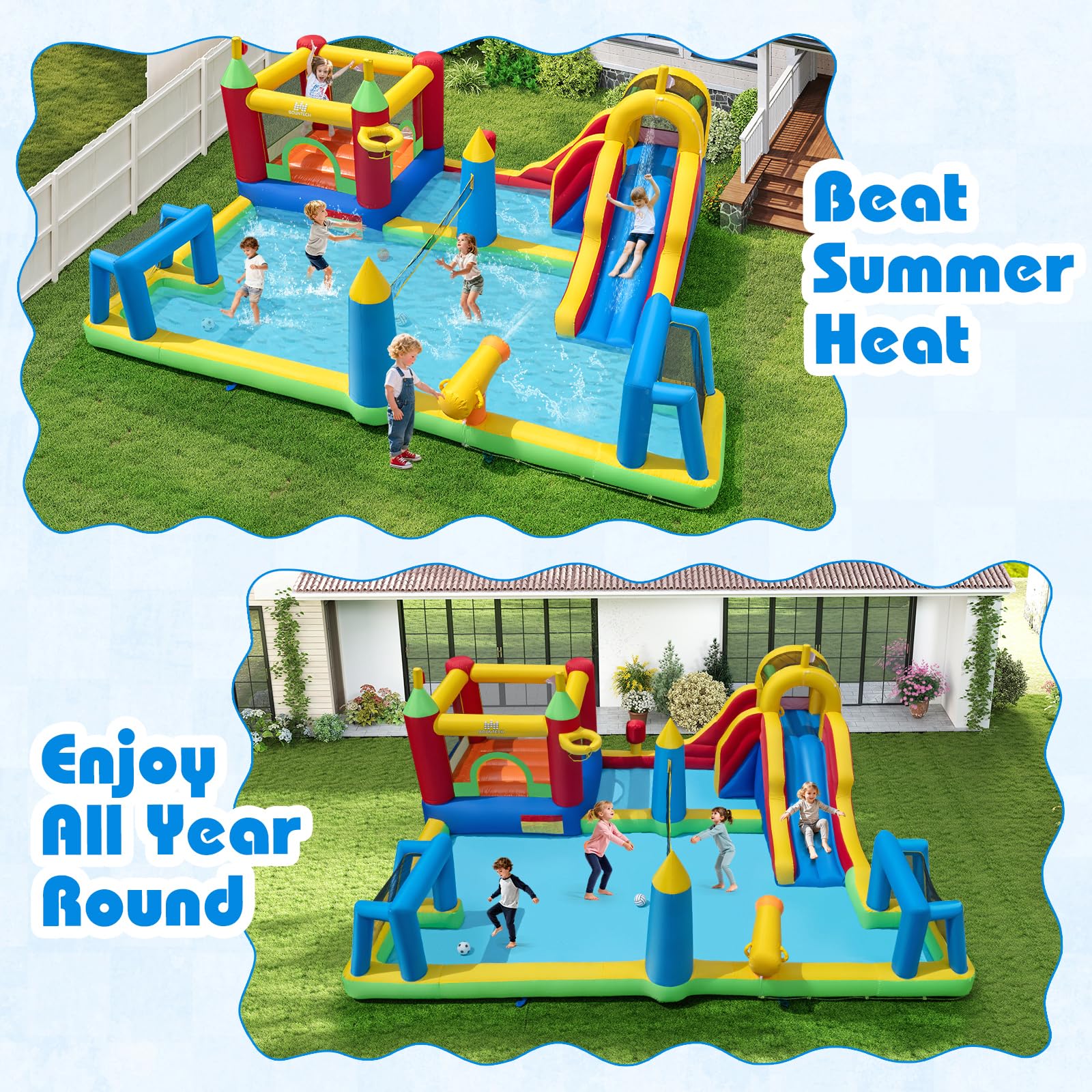 BOUNTECH 9-in-1 Inflatable Water Slide Park Water Jump Castle