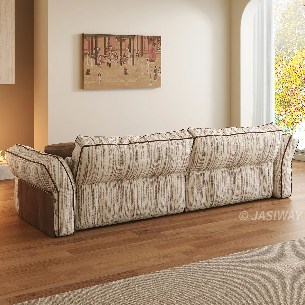 NÓVORA CASA Japandi Crema tela sofá con completamente Desmontable & lavable fundas