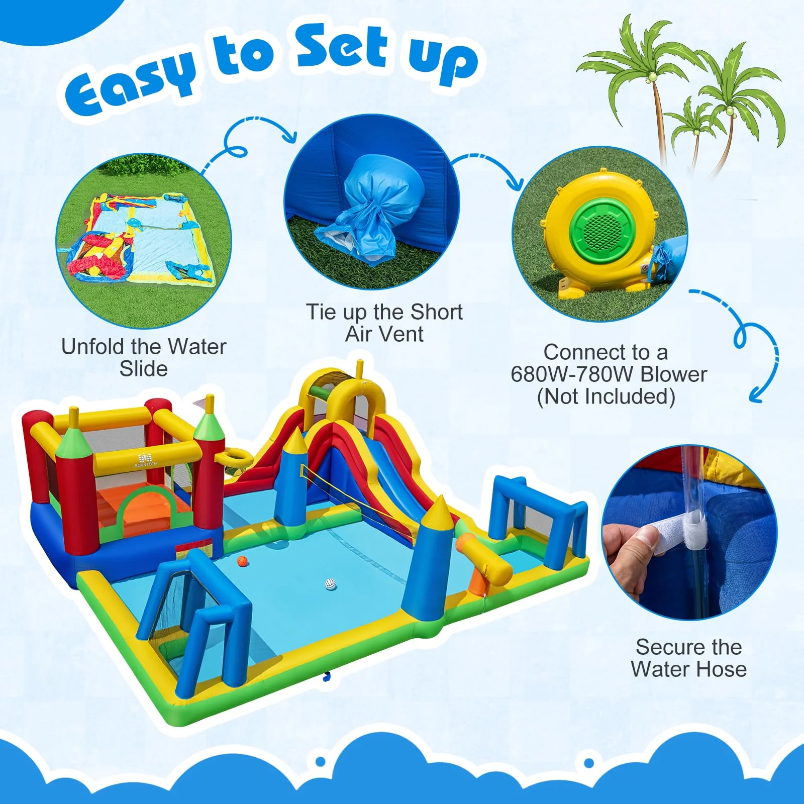 BOUNTECH 9-in-1 Inflatable Water Slide Park Water Jump Castle