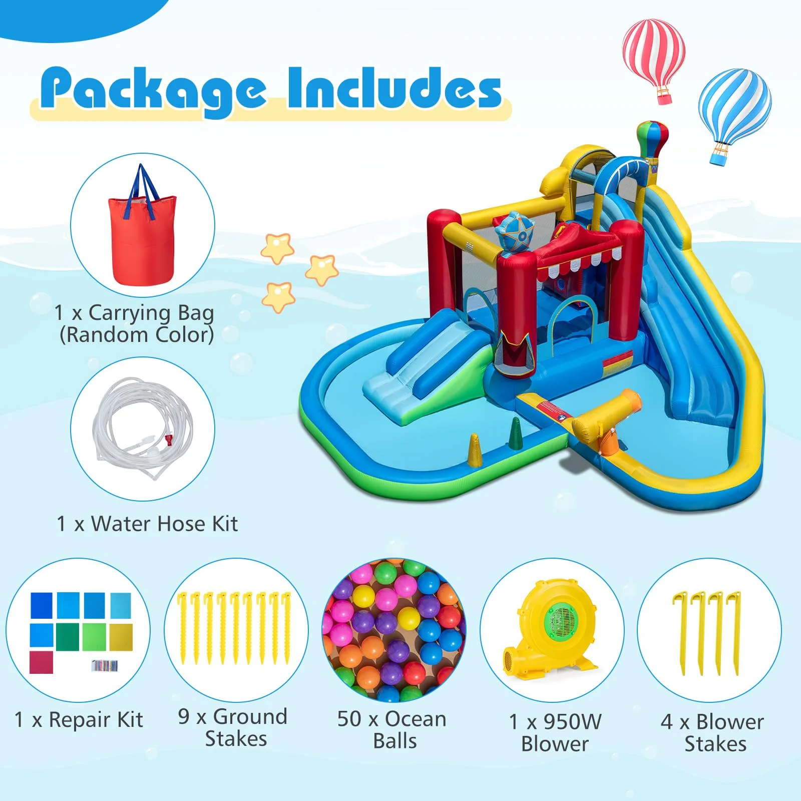 BOUNTECH Inflatable Water Slide with Bounce House 8-in-1 Amusement Park Water Park