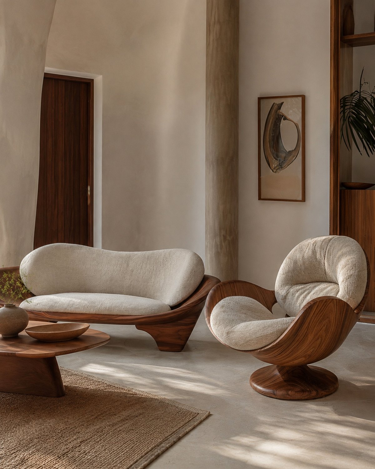 NogalAura™ | Sillón giratorio y sofá doble de nogal