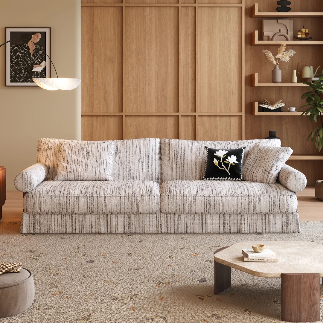 JASIWAY texturizado lino mezcla sofá– Minimalista Crema Blanco Tapizado sofá con Madera maciza detalle| cómodo Sala asiento