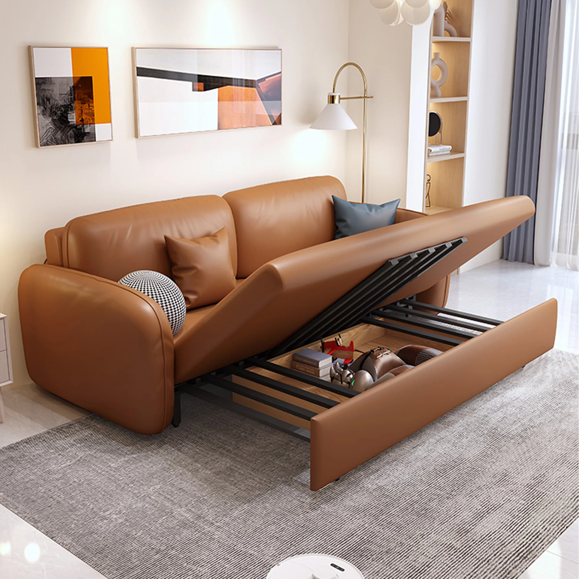 NÓVORA CASA 62.2'' Piel sintética transformable Sofá cama con Almacenamiento