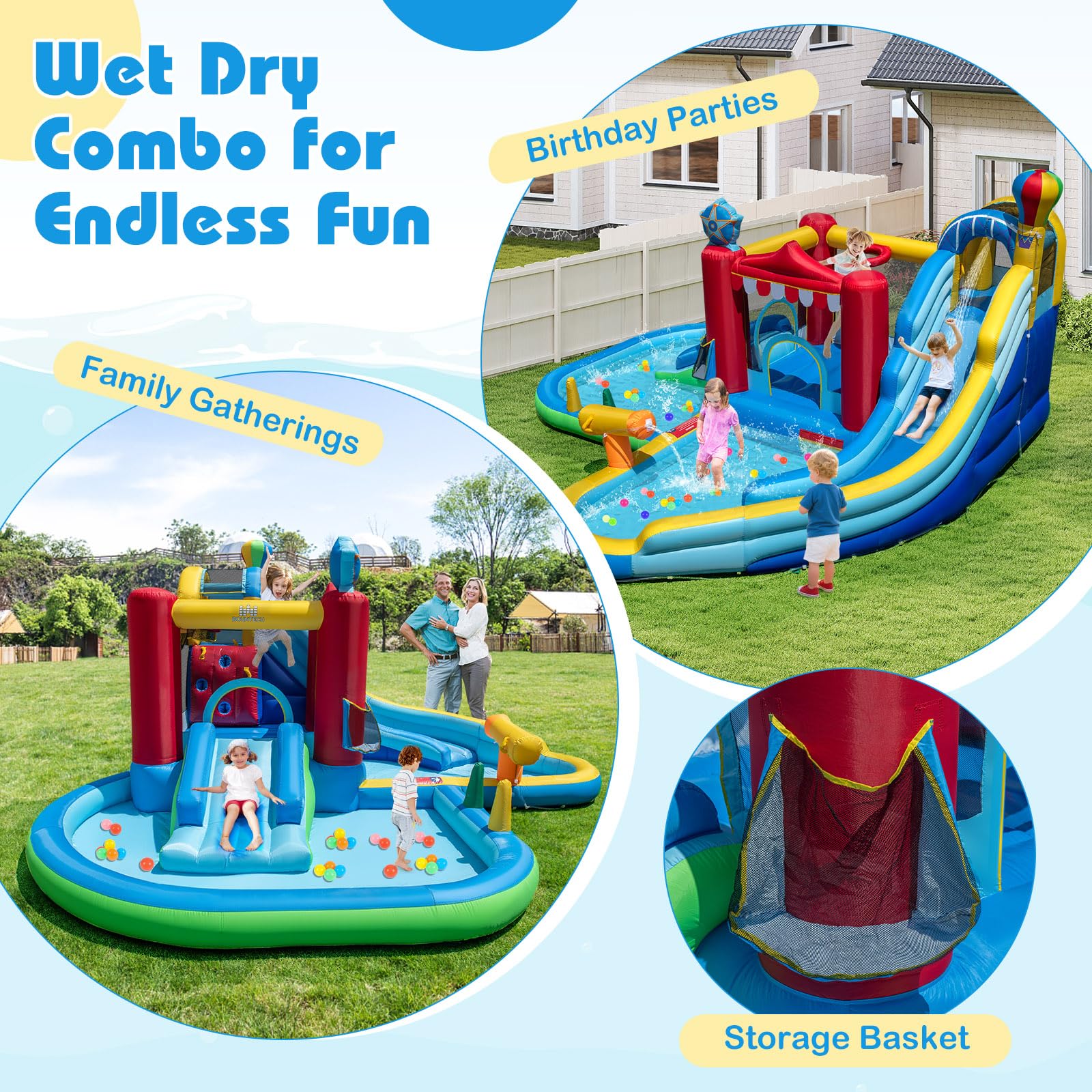 BOUNTECH Inflatable Water Slide with Bounce House 8-in-1 Amusement Park Water Park