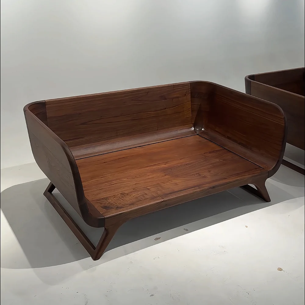 RINGCHEN Nogal Madera maciza recto sofá– Desmontable cojines, mediados siglo 3-plazas sofá para Sala