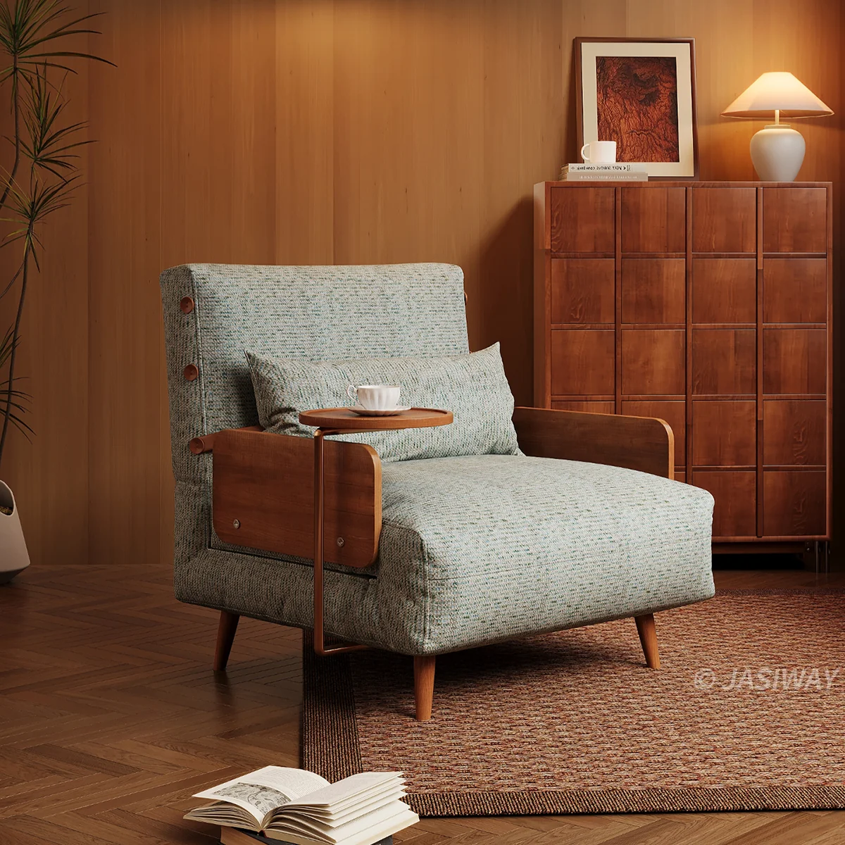 Sillón cama de chenille verde salvia | Comodidad natural