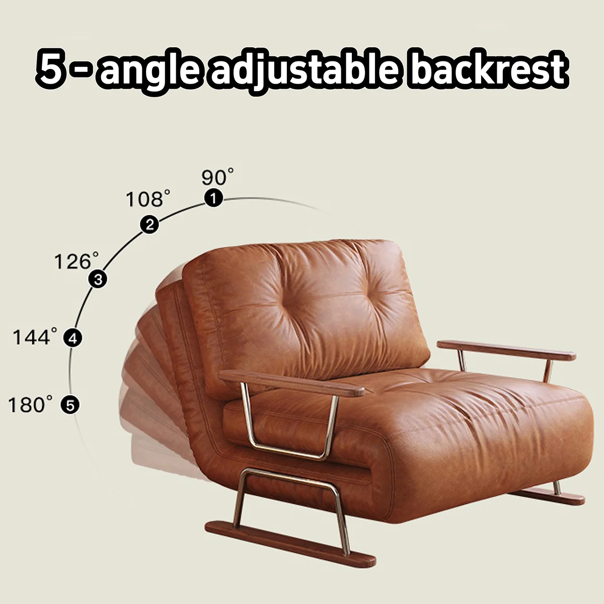 NÓVORA CASA Plegable Sofá cama en caramelo ecológico piel– 4-en-1 transformable sillón, diván & cama