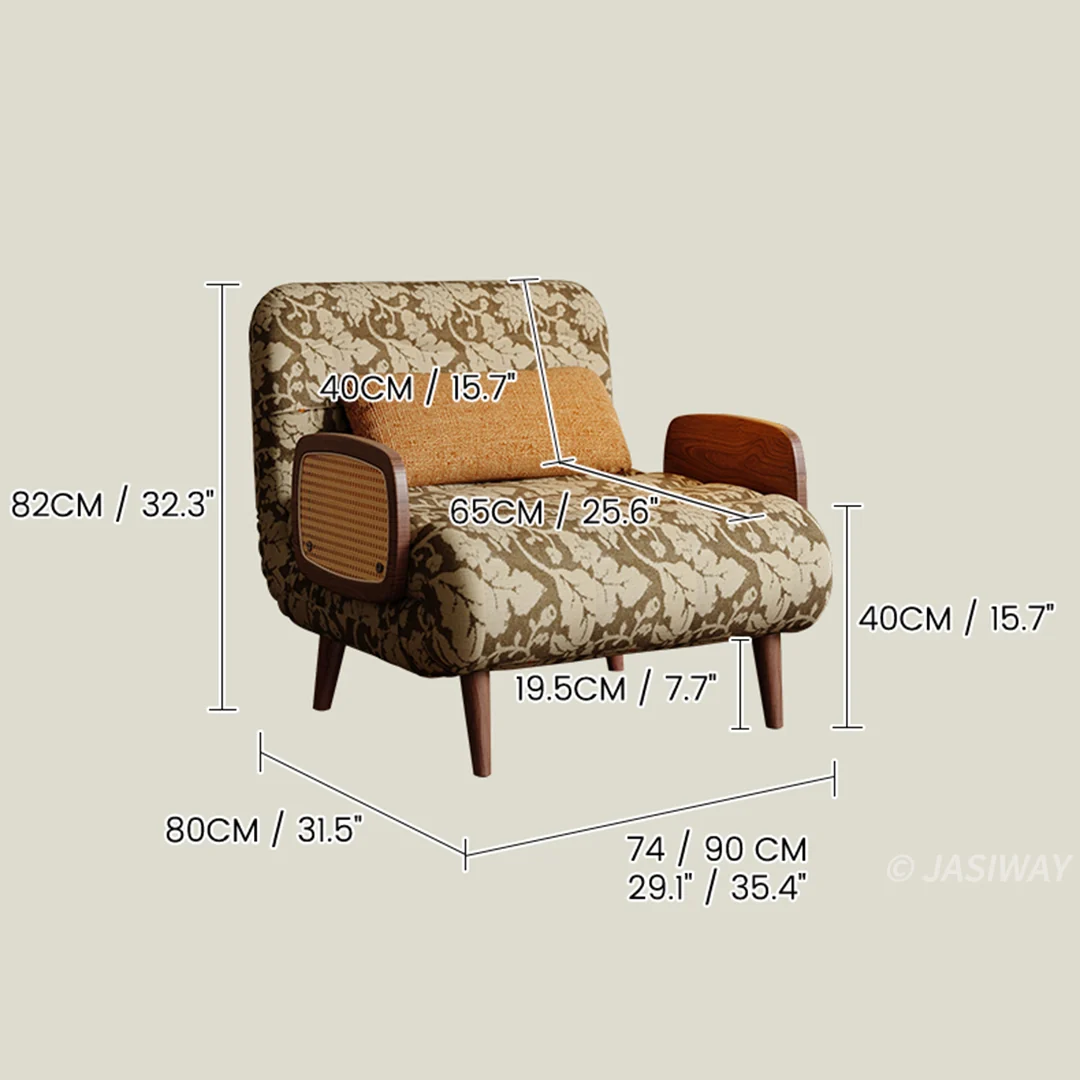 NÓVORA CASA mediados siglo ratán brazo cama sillón| transformable sillón cama con Madera maciza & ratán tejido reposabrazos, 3-en-1 descanso diván para pequeño espacios