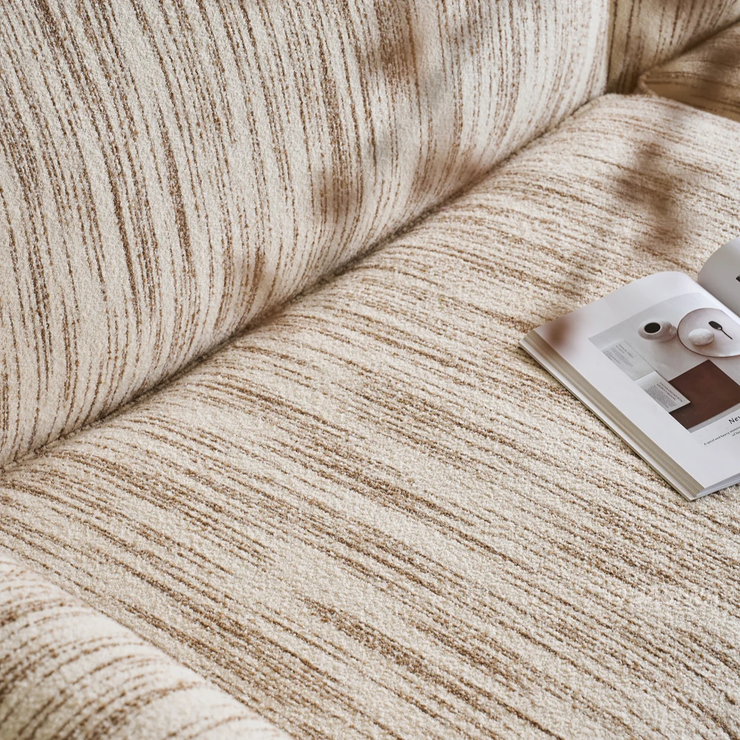 JASIWAY texturizado lino mezcla sofá– Minimalista Crema Blanco Tapizado sofá con Madera maciza detalle| cómodo Sala asiento
