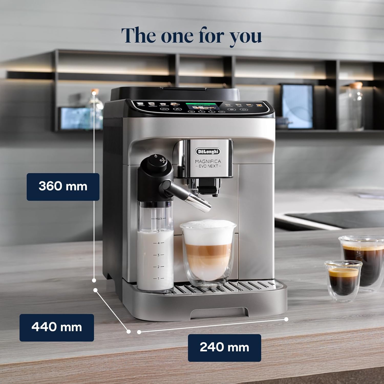 De'Longhi Magnifica Evo Next - Perfetto Automatic Coffee Machine with LatteCrema Automatic Milk Frothing, 13 One-Touch Drinks, Colour Touch Display