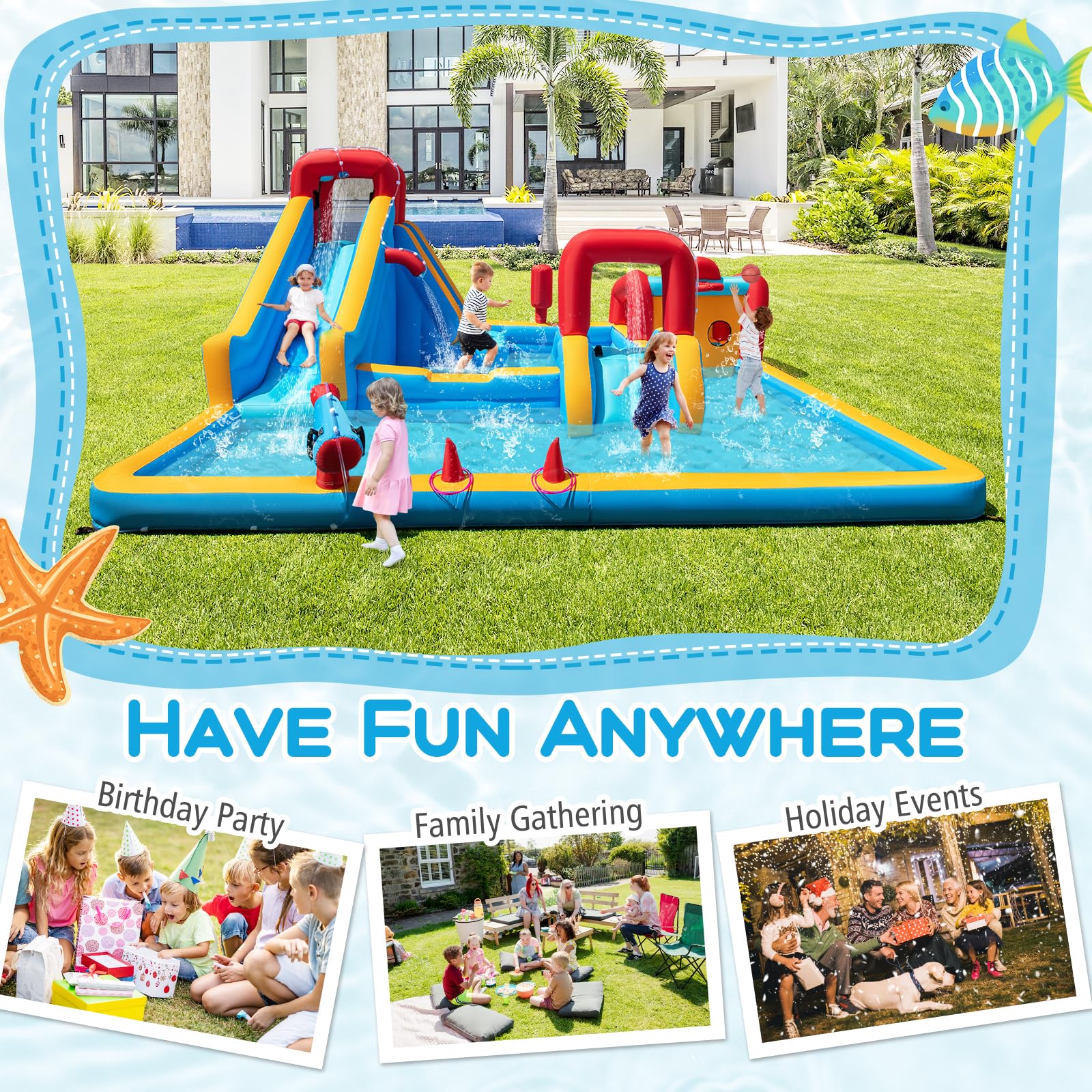 BOUNTECH Inflatable Water Slide Park 9-in-1 Giant Water Bounce House