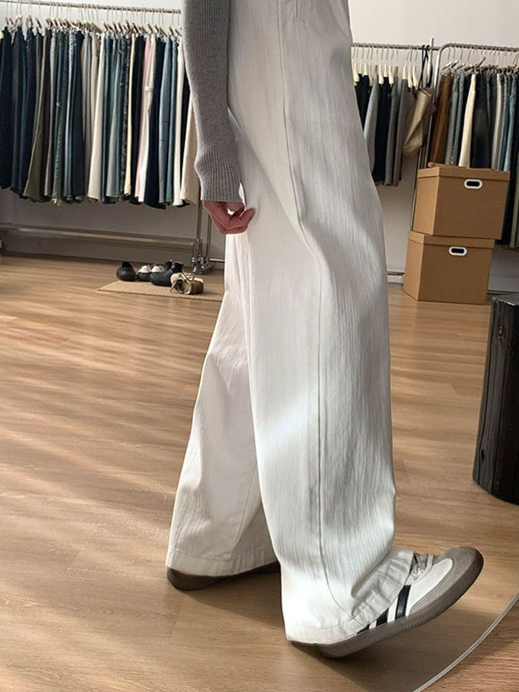 Loose-fitting American-style white wide-leg jeans for women, new summer style, plus size, textured, high-waisted, straight leg.