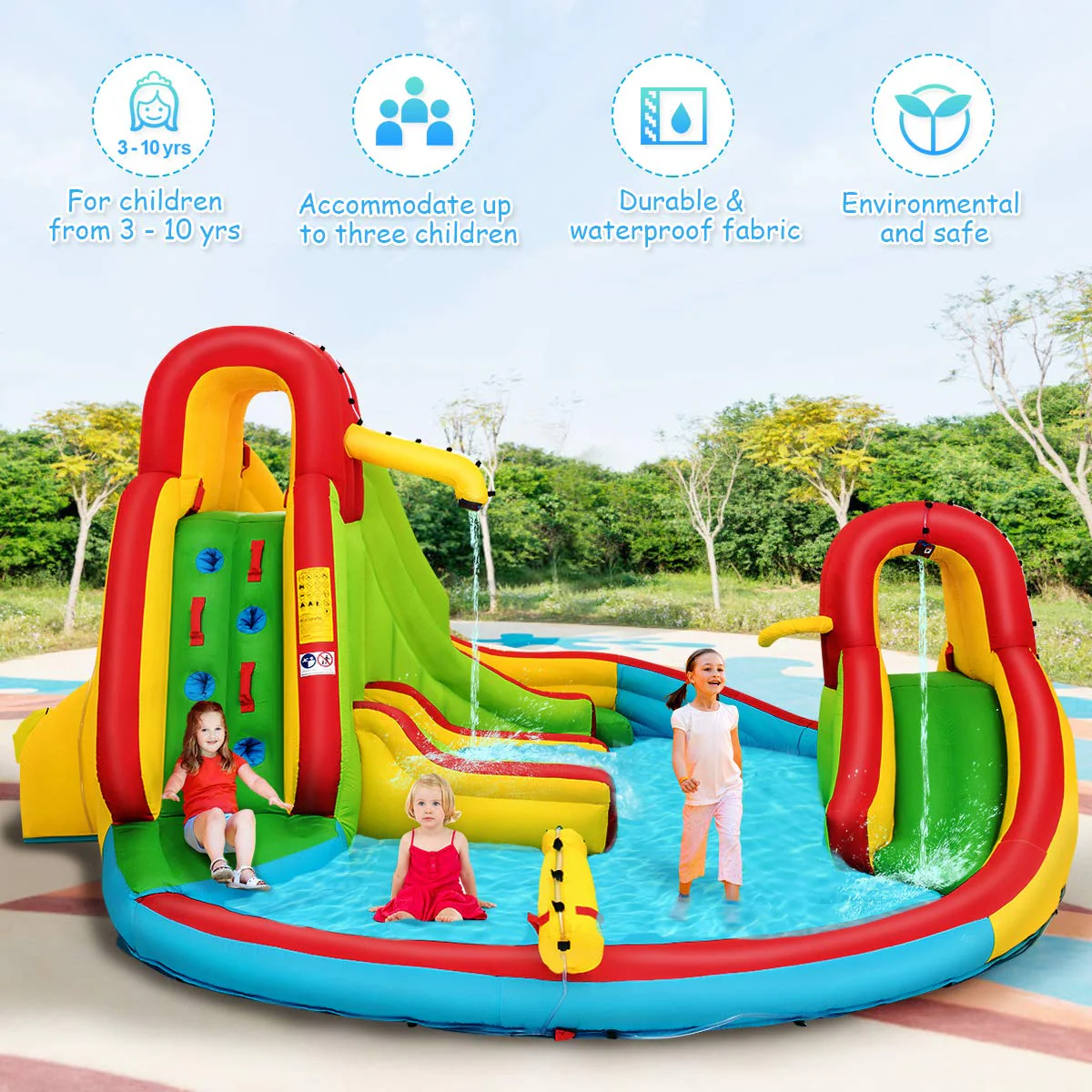Costzon Inflatable Water Slide, Waterslides for Outdoor with Dual Slides&Climbing for Racing Fun