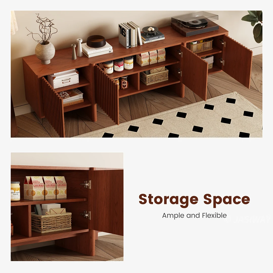 NÓVORA CASA mediados siglo Moderno acanalado Mueble para TV con madera de listones puertas| 79 pulgadas multimedia consola gabinete para TVs superior a 85 pulgadas