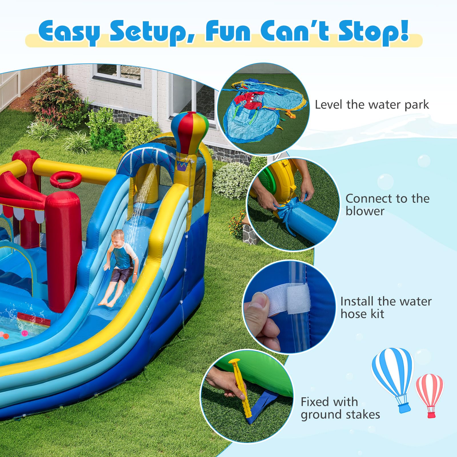 BOUNTECH Inflatable Water Slide with Bounce House 8-in-1 Amusement Park Water Park