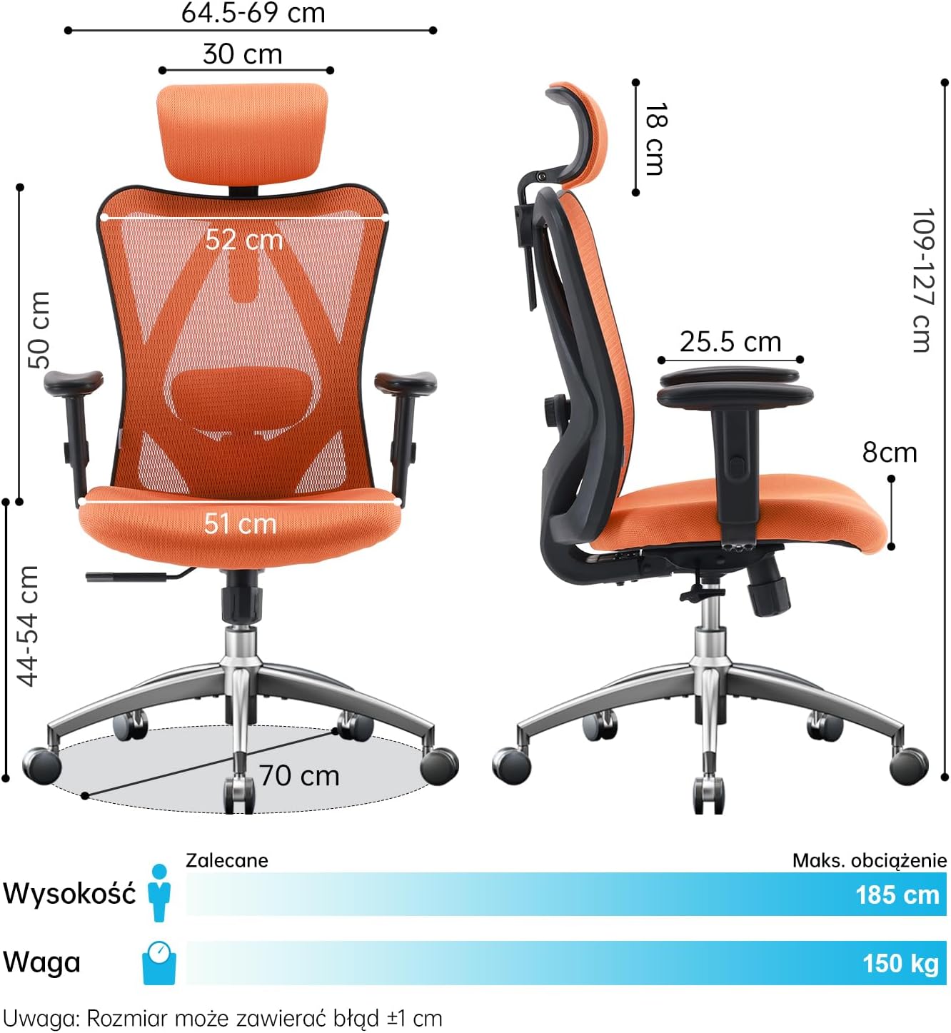 SIHOO Ergonomiczne krzesło biurowe, komputerowe krzesło biurowe z regulowanym podparciem lędźwiowym i zagłówkiem, oddychające siatkowe krzesło do gier z wygodną grubą poduszką i regulowanymi podłokietnikami, krzesło obrotowe do nauki w domu (czarne)