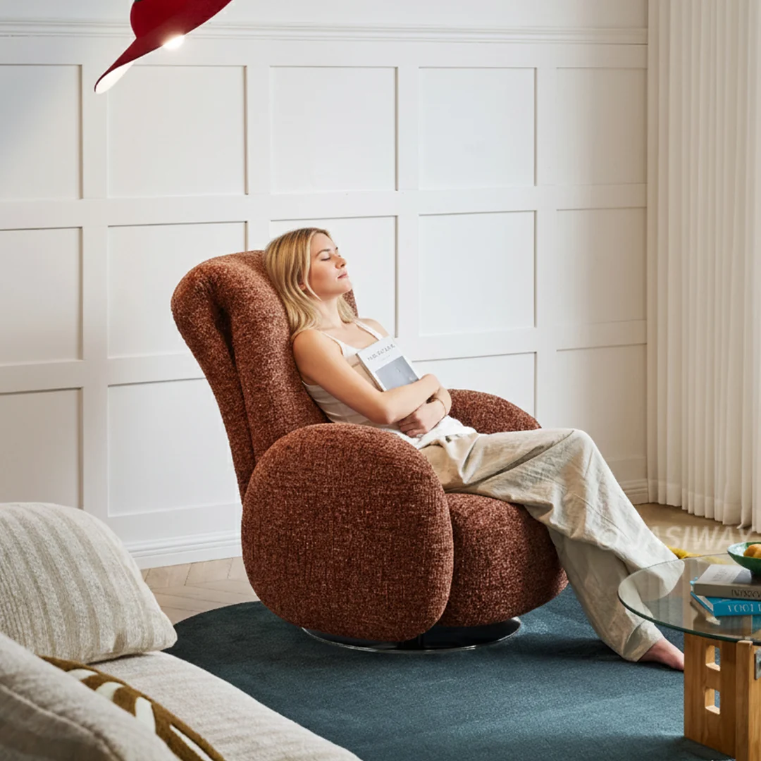 NÓVORA CASA retro Moderno 360° Giratorio Sillón descanso| escultórico Curvo Sillón decorativo para Sala, Recámara & estudio