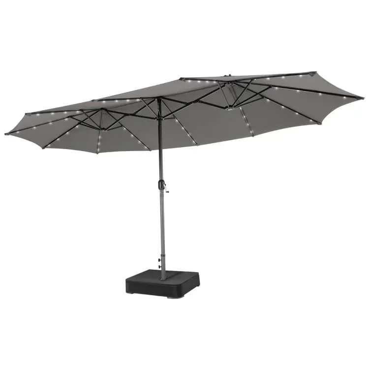 Sombrilla solar de 4,5/4 m con base, sombrilla doble extragrande para exteriores con 36 luces LED y manivela, perfecta para jardines, patios, piscinas y cobertizos exteriores.