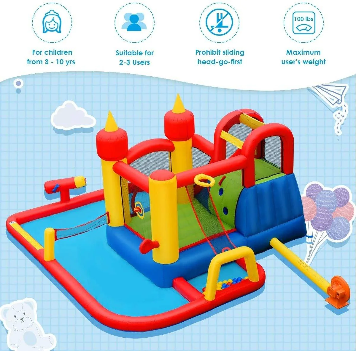 Costzon Inflatable Bounce House, Mighty 7 in 1 Water Slide Park