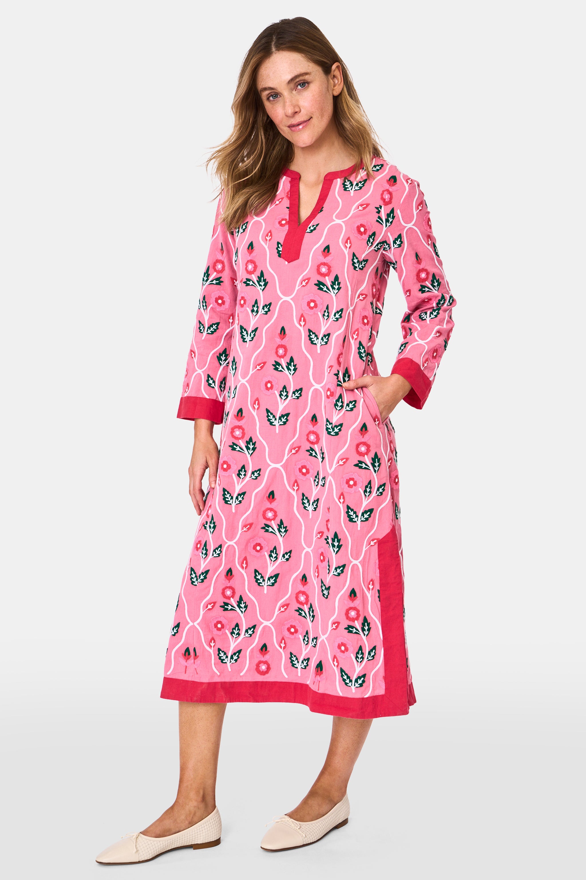 Trellis Floral Embroidery Johanna Caftan