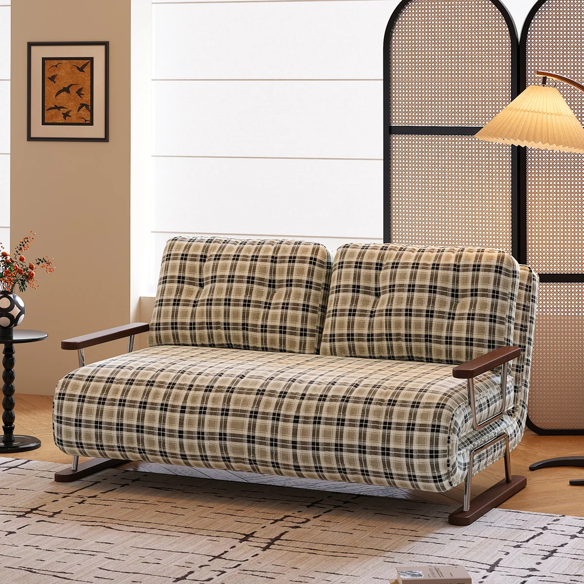 NÓVORA CASA a cuadros Sofá cama– 4-en-1 transformable plegable sillón cama para pequeño espacios