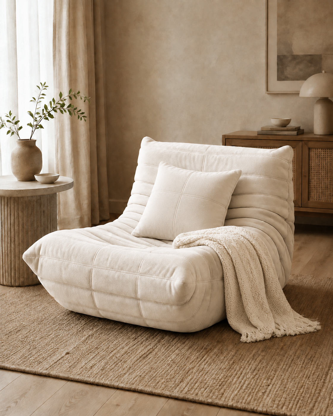 Relax | Sillón + cojín + manta — Marfil