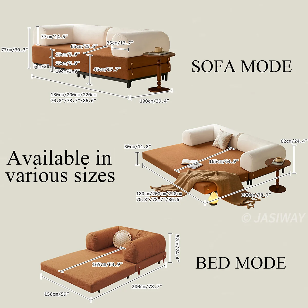NÓVORA CASA modulable Sofá cama & Sofá cama| transformable diseño en Bouclé, Chenilla o pana tapizado