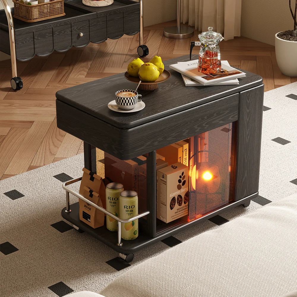 NÓVORA CASA Madera maciza multiusos funcional Ajustable móvil lateral gabinete con elevable superior mesa superior