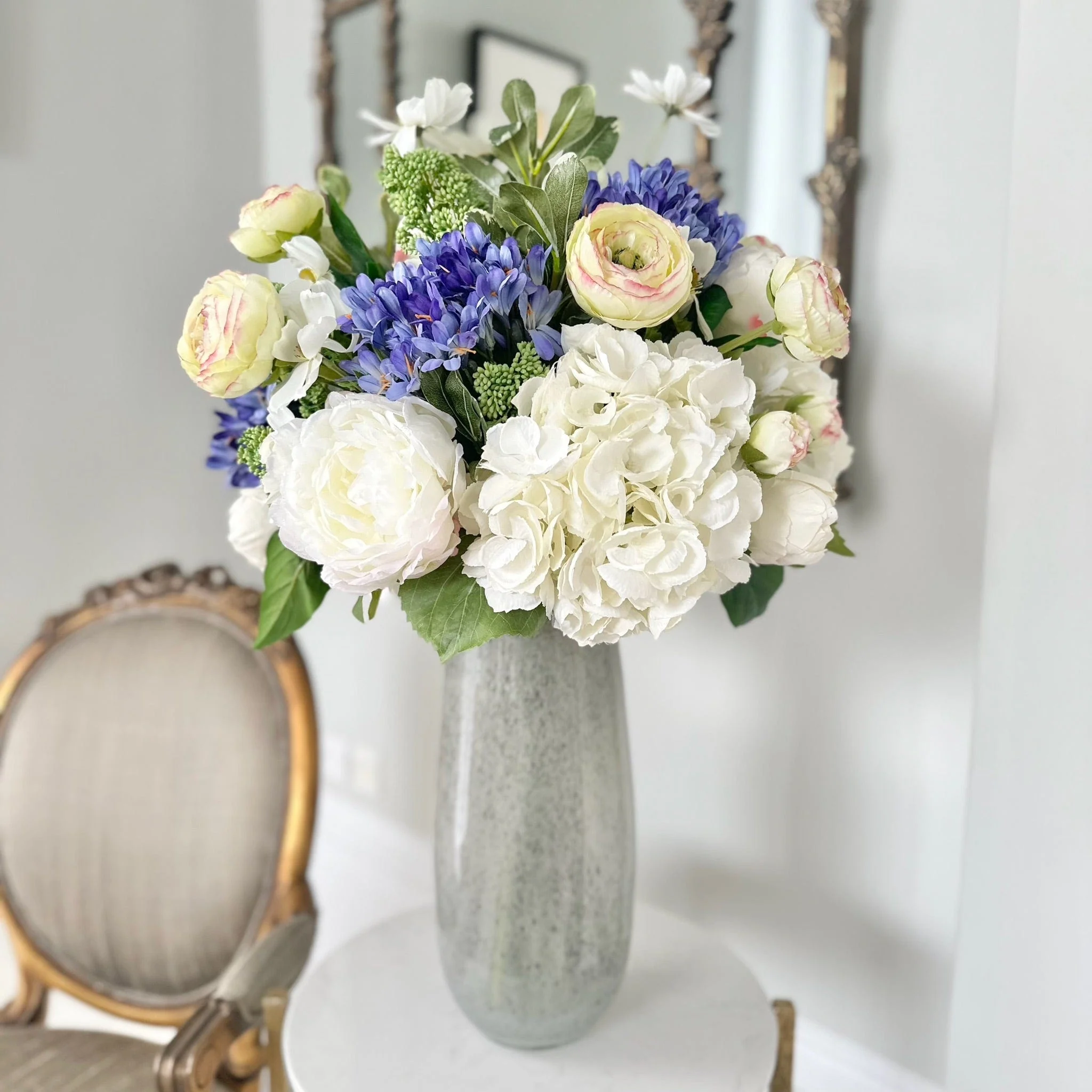 Blue & White Deluxe Artificial Flower Bouquet