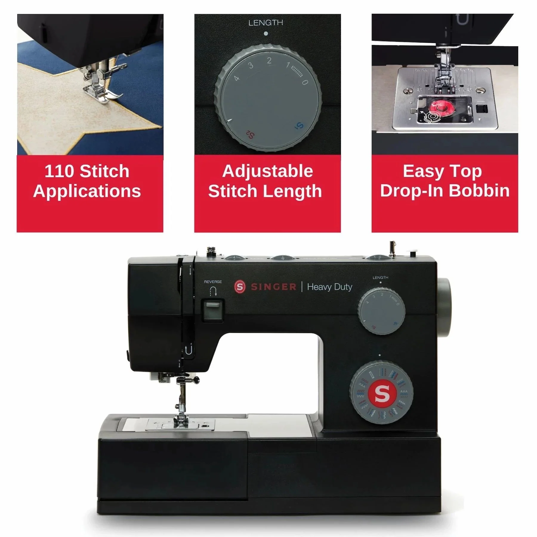 SINGER® Heavy Duty 4432 Black Sewing Machine & Black Universal Hard Case Bundle