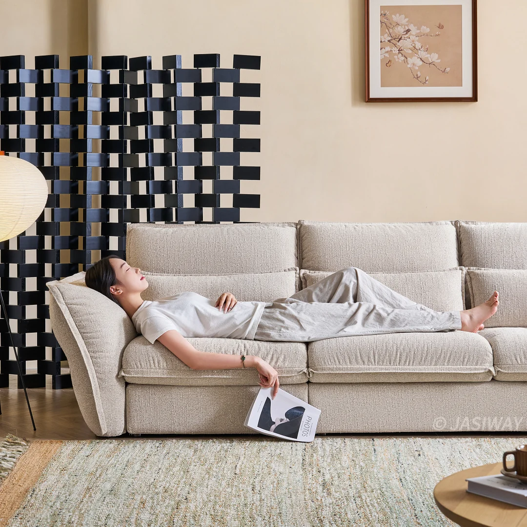 JASIWAY tela sofá con Ajustable reposacabezas| profundo asiento cómodo sofá para Sala, Minimalista Japandi estilo 3-plazas sofá