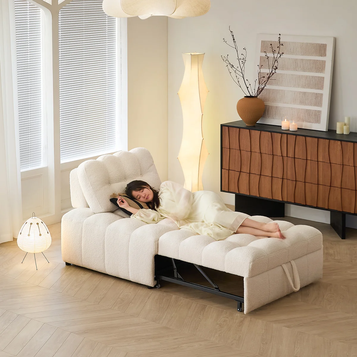 NÓVORA CASA peluche borrega descanso Sofá cama– Crema Blanco extraíble extraíble cama para pequeño espacios