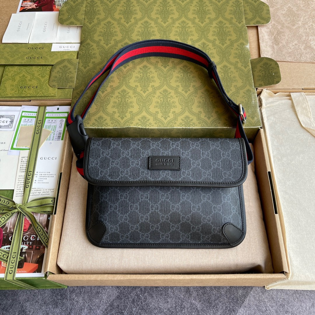 Gucci GG Supreme Black Belt Bags for Men Size 24*17*3.5cm