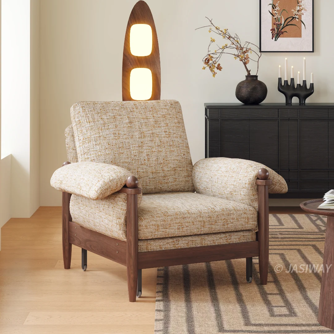 NÓVORA CASA transformable cama sillón| 3-en-1 Chenilla MCM plegable Sillón decorativo & Reclinable descanso cama con madera brazos