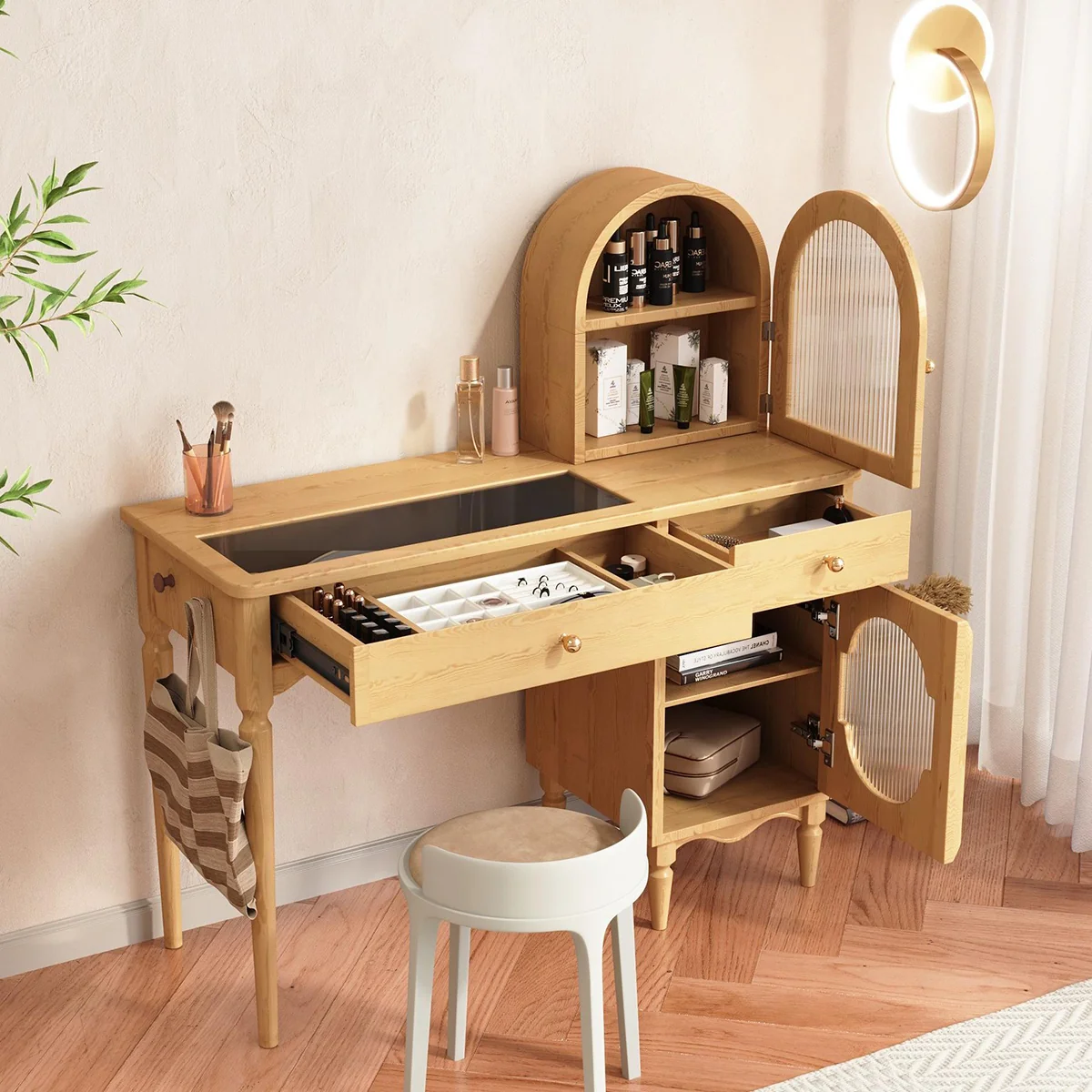 NÓVORA CASA de madera Juego de tocador con joyería Almacenamiento & lateral gabinete