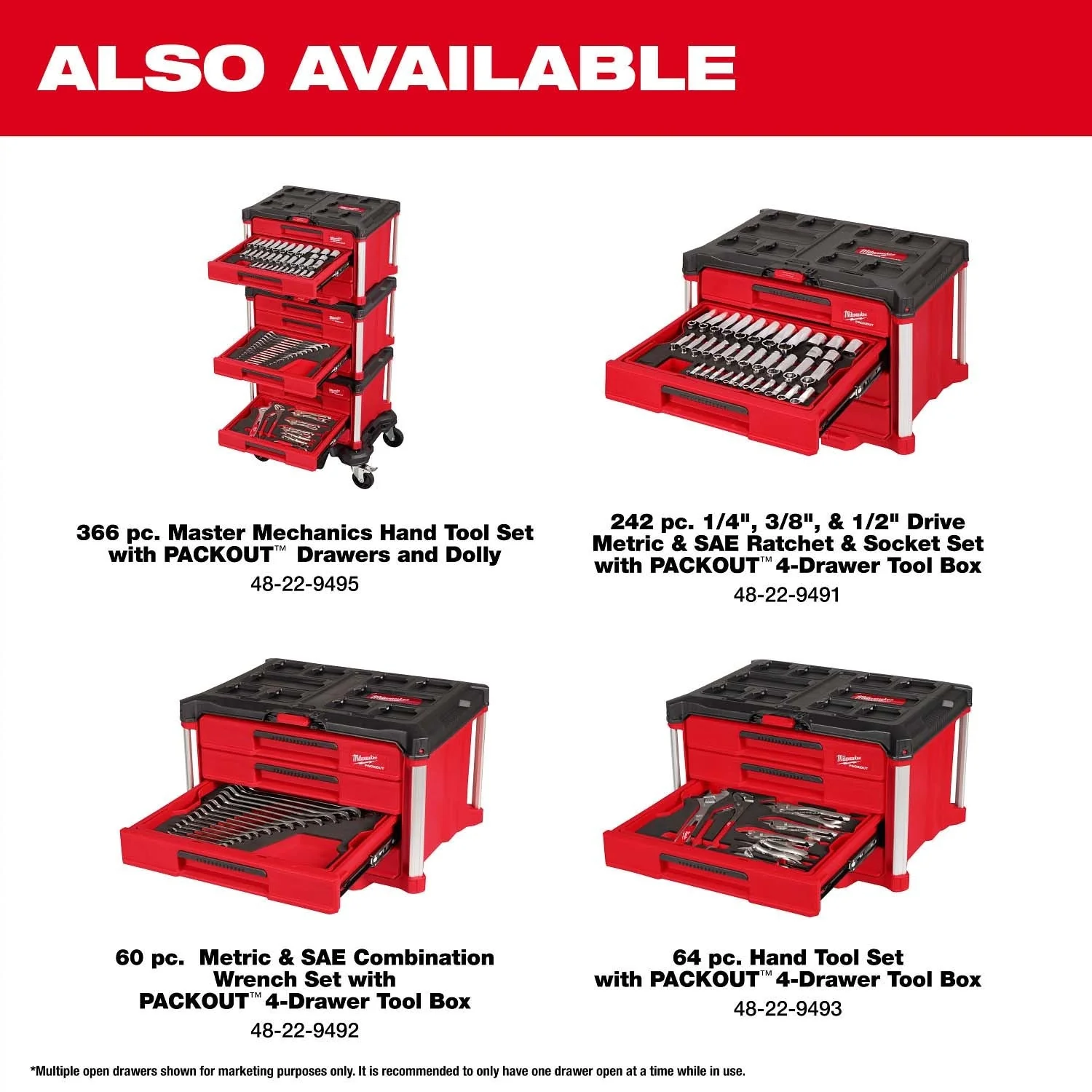 Milwaukee 48-22-9491 242pc. 1/4”, 3/8”, & 1/2” Drive Metric & SAE Ratchet/Socket Set w/ Tool Box