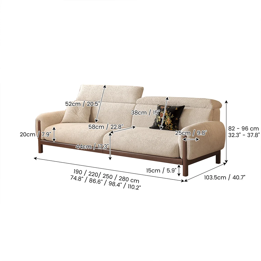 NÓVORA CASA Impermeable Chenilla sofá con Ajustable reposacabezas| Moderno profundo asiento nube sofá con Madera maciza estructura para familiar & mascotas amigable Sala