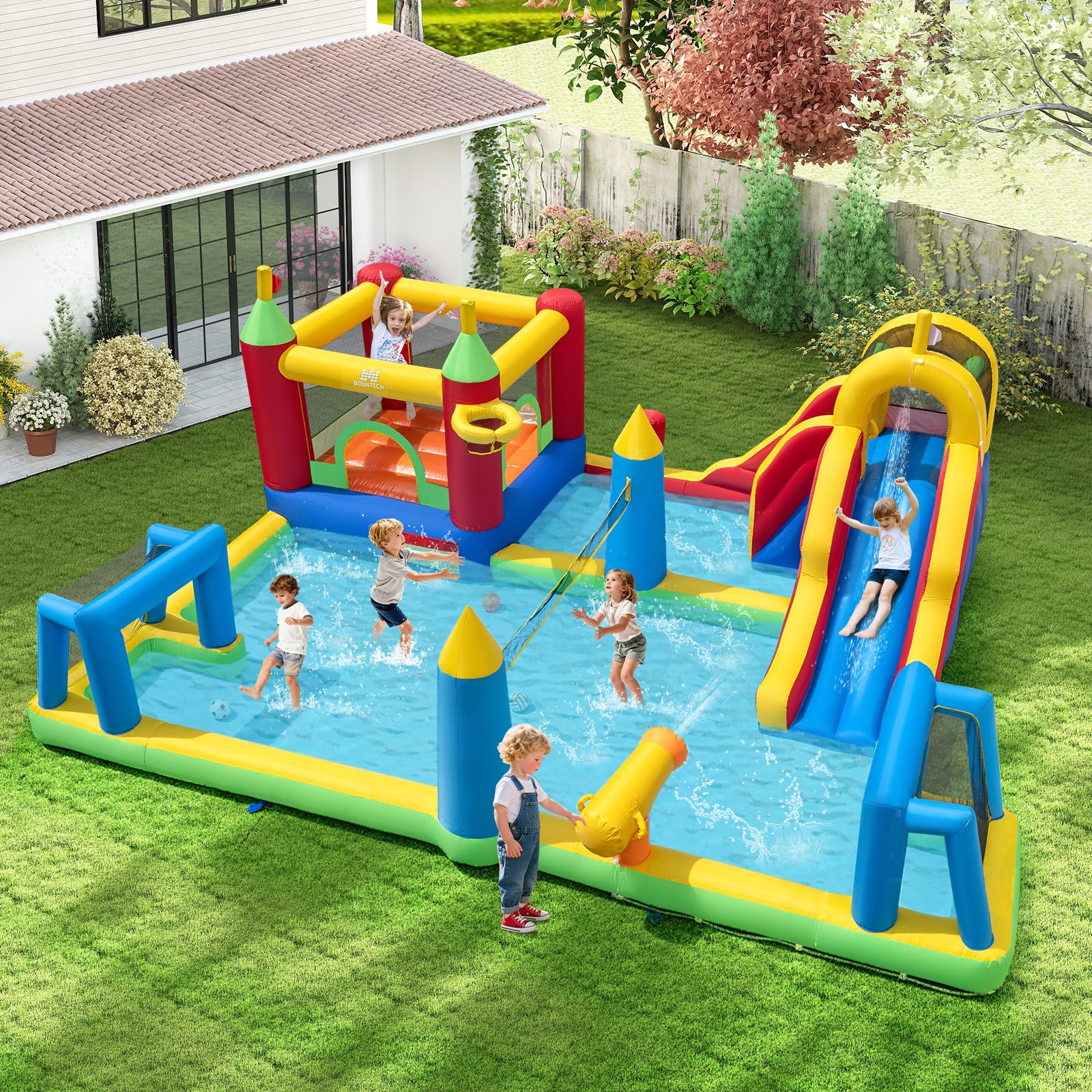 BOUNTECH 9-in-1 Inflatable Water Slide Park Water Jump Castle