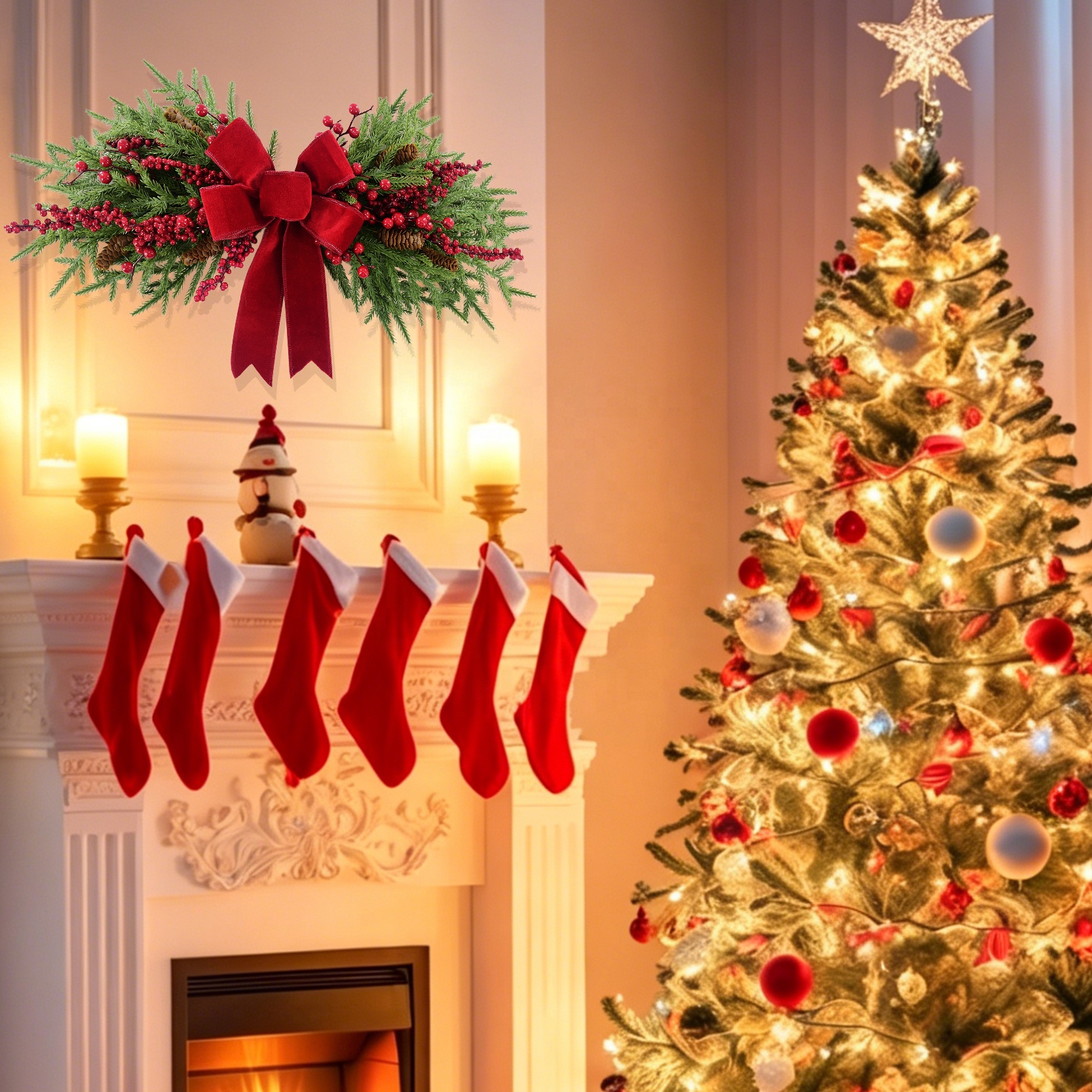 Christmas Swag with Red Berries & Pinecones – 26 Inch