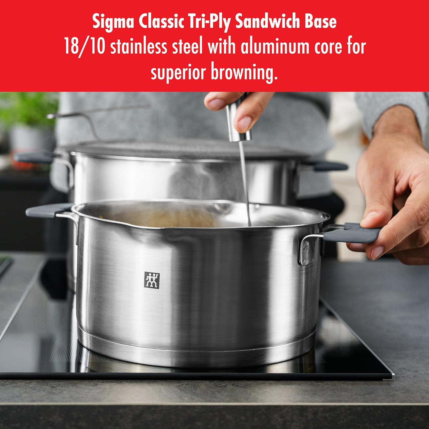 ZWILLING Uproszczony zestaw garnków ze stali nierdzewnej, 5 sztuk, ze zintegrowanym sitem w pokrywie, nadaje się do indukcji, srebrno-czarny