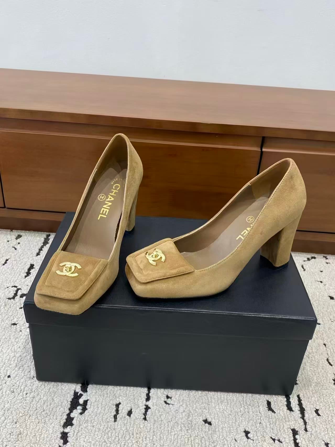Chanel Suede Square-toe Pumps